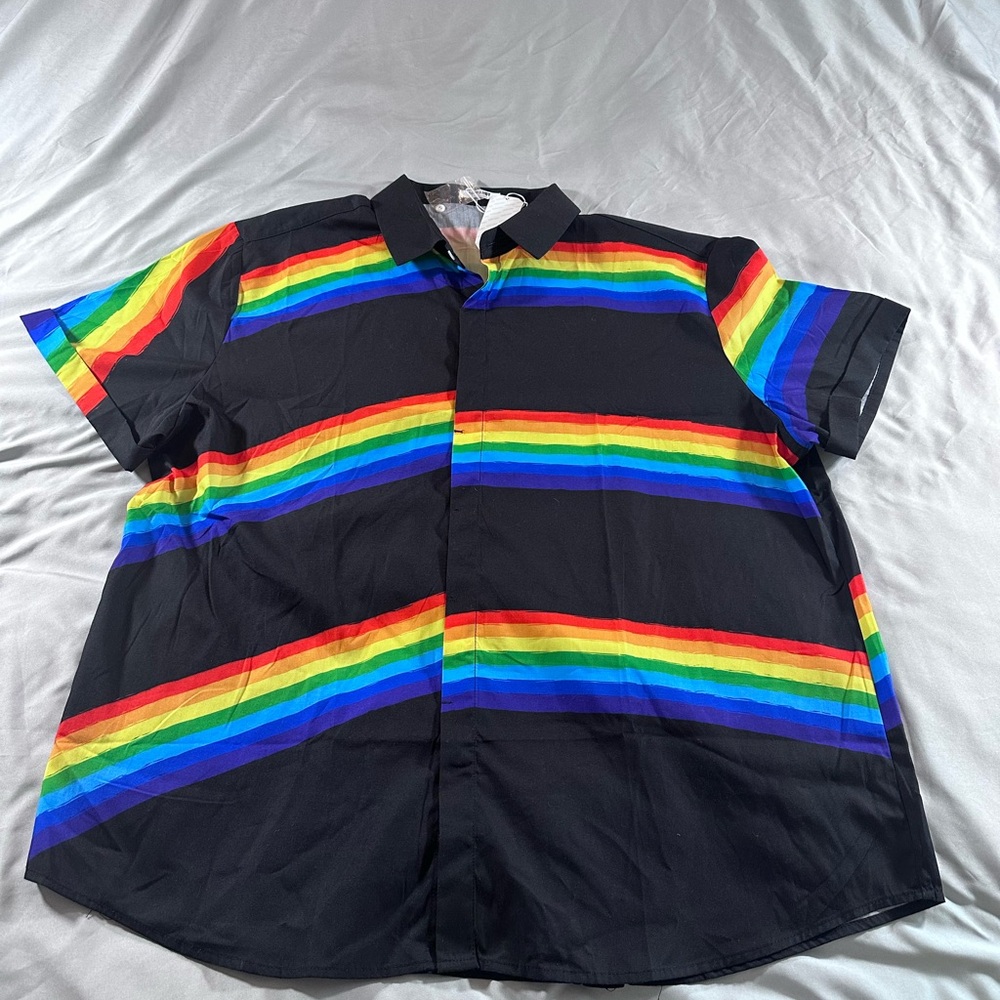 ✨ NWT Coofandy Rainbow Stripe Party Shirt 3XL ✨